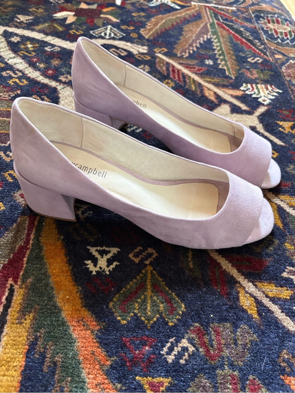 Lilac suede Jeffrey Campbell peep toe heels